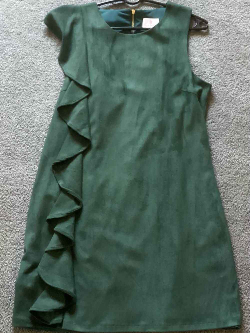 Ladies Faux Suede dark green ruffled shirt dress dress
